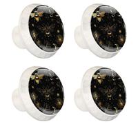 Bees Plants Flowers Phases of The Moon Stars Pattern Cabinet Knobs, 35mm Round Glass Knobs for Dressers and Drawers, Decorative Handles Pulls for Home Kitchen Bedroom, 4 Pack