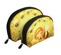 Bees Sleep Among Flowers Printed Makeup Bags 2-Piece Portable Shell Travel Toiletry Bag