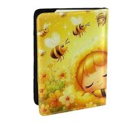 Bees Sleep Among Flowers Printed Passport Holder,Travel Pu Leather Passport Cover Case Organiser for Men Women,6.5 Inch