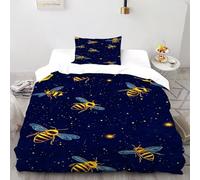 Bees Stars Bedding Set 3D Digital Printing Animal Theme Duvet Cover Set Microfiber Comforter Cover Universal for All Seasons Pillowcase Single（135x200cm）