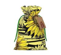 Bees Sunflowe print Drawstring Gift Bag for Wedding Party Birthday Unique Present Bag Reusable Canvas Bag,1 Piece S