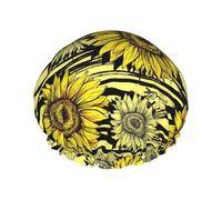 Bees Sunflowe Reusable Luxury Shower Cap For Women, Double Protection Layers Elastic For Ladies Spa Salon
