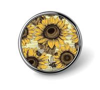 Bees Sunflower Round Brooch Pin Aluminum Alloy Lapel Badge with Art Design Decorative Pin for Jackets Backpacks Fashion Accessory for Daily Wear And Party Decoration