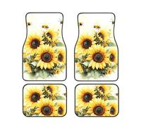 Bees Sunflowers Car Floor Mats With Non-Slip Backing - Absorbent Interior Protector For Cars, Suvs & Vehicles - Easy To Clean, Durable Car Carpets