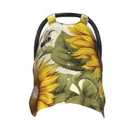 Bees Sunflowers Daisy Rose Flowers Baby Car Seat Canopy Cover, Multi Use Breathable Nursing Breastfeeding Covers for Mom Soft Stroller Sun Shade Newborn Shower Gift