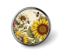 Bees Sunflowers Daisy Rose Flowers Badges Circle with Button Design, Personalized Picture Pin Brooches, Round Badge Holders for Decorate Hat Shirt Clothing Bag Accessories