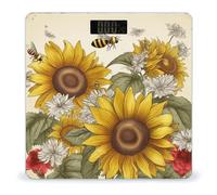 Bees Sunflowers Daisy Rose Flowers Bathroom Scale for Body Weight LCD Display Digital Bathroom Scale Tempered Glass Bathroom Weight Scales Fashion Smart Scales for Home Bedroom 400 Lb