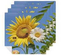 Bees Sunflowers Daisy Rose Flowers Cloth Napkin 4 PCS Table Dinner Napkins Washable & Reusable Cloth Napkins Washable Tablecloth for Party, Wedding, Lunch, Dinners, Banquet, Christmas