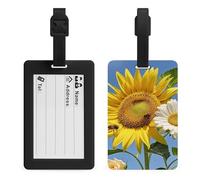 Bees Sunflowers Daisy Rose Flowers Luggage Tags for Suitcases with Durable Loop Privacy Cover ID Label Travel Bag Cute Luggage Identifiers for Women Men Travel Backpack Traveling Accessories