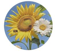 Bees Sunflowers Daisy Rose Flowers Personalized Jigsaw Puzzles, 195Pcs Custom Wooden Jigsaw Puzzle Round Puzzle Gift Adult