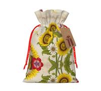 Bees Sunflowers Daisy Rose Flowers Printing Christmas Bag With Drawstring Closure, 4.7x6.9 In For Christmas Party Birthday Gift Wrapping
