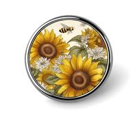 Bees Sunflowers Daisy Rose Flowers Round Badge Pin Funny 1 Inch Button Brooch Lapel Pins Fashion Hat Shirt Pin Tie Tack Pinback Buttons Badge Party Supplies Decor Badges For Clothing Coat Hat Dress Fo