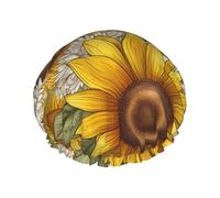 Bees Sunflowers Daisy Rose Flowers Shower Cap for Women Double Layers Thick Hair Caps Reusable Waterproof Bath Caps with Elastic Band Hair Hat Washable Shower Hat for Men Women Spa Salon