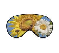 Bees Sunflowers Daisy Rose Flowers Sleep Mask Light Blocking Eye Cover Polyester Eye Mask with Elastic Strap Blindfold for Side Sleeper Sleeping Masks Face Hugging for Women Men Travel