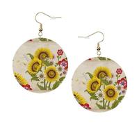 Bees Sunflowers Daisy Rose Flowers Trendy Leather Earrings For Women Dangle 1 Pair Lightweight Printed Piercing Earrings Jewelry Gifts For Women Girls