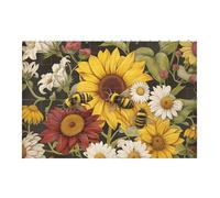 Bees Sunflowers Rose Flowers Printed Jigsaw Puzzle 14.4x9.8 CM, Rectangular Puzzle Challenging Game for Adults Gifts, Family Fun Decorative Wall Decor