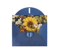 Bees Sunflowers Rose Flowers Prints Pearl Paper Horizontal Festival Greeting Card for Birthday Cards and All Occasions, Blue