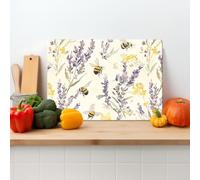 Bees Textured Glass Chopping Board Worktop Saver for Kitchens - Durable, Easy-Clean, Scratch Resistant, Hygienic Glass Worktop Saver, Non Slip Feet | Available in Two Sizes (L)