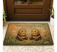 Bees Welcome Door Mat, Garden Fanciful Flowers Clovers Spring Green Rubber Non-Slip Entry Mat for House Office Outside Inside Entrance Decor 29x17 Inch
