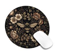 Bees Wild Rose Botanical Small Mouse Pad | Botanical Illustration, Wild Roses, Climbing Ivy Vines, Moody Dark Theme, Rustic Aesthetic, Vintage Nature Style