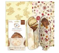 Bee's Wrap Beeswax Wraps for Food - Pack of 2 Bread Wraps - Meadow Magic & Honeycomb - Made in USA Reusable Bread Storage Bags - Organic & Sustainable Sourdough Bags
