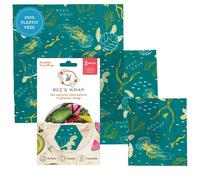 Bees WRAP Food Wrap Ocean Print Assorted Sizes, 1 EA | Organic Beeswax Wraps - Small, Medium & Large - Plastic Free - Reusable Food Storage - Cheese & Produce - Made in USA