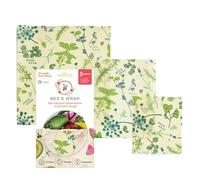 Bee's Wrap Vegan Beeswax Wraps for Food - 3 Pack of Assorted Beeswax Wraps - Small, Medium & Large Wrap - Plastic Free Made in USA Reusable Natural Food Wrap - Herb Garden Print