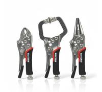 Beesavvy 3 Piece Mini Locking Pliers Set, Nickel-Plated Steel, Curved Jaw, Long Nose & C-Type Clamp, Cushion Grip Handle, Perfect for Precision Work, Small Projects, DIY, Mechanics