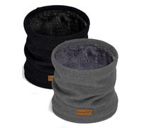 Beesgarden 2Pack Winter Neck Warmer Snood with Gift Box and Greeting Card, Soft and Comfortable Fluff Lining, Outdoor Warm Scarf for Walking Cycling Hiking Skiing (Black+ Light Grey)