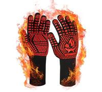 Beesgarden BBQ Gloves extreme heat resistant 800°C / 1472°F, Silicone Non-Slip Grilling bbq Gloves Oven Mitts Oven Gloves for Barbecue, Grilling, Cooking, Baking, Camping, Smoker - Red, S/M Size