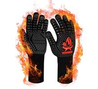 Beesgarden BBQ Gloves extreme heat resistant 800°C / 1472°F, Silicone Non-Slip Grilling bbq Gloves Oven Mitts Oven Gloves for Barbecue, Grilling, Cooking, Baking, Camping, Smoker - Black, S/M Size