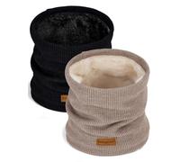 Beesgarden Winter Neck Warmer Snood with Gift Box and Greeting Card, Soft and Comfortable Fluff Lining, Outdoor Warm Scarf for Walking Cycling Hiking Skiing (2Pack - Black+ Kaki)