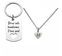 Beeshion Drive Safe Heart Matching Couples Keychain Neckalce Set Drive Safe Gift for Boyfriend Girlfriend Husband Wife, L, Stainless Steel, n