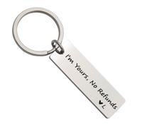 Beeshion Funny Keychain for Couples I'm Yours No Refunds Keychain Engraved Initial Personalized Gift for Husband Boyfriend, I'm Yours No Refunds - L, S