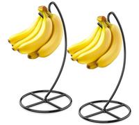 Beesini Banana Holder, 2 Pack Banana Hanger, Banana Tree Holder Metal, Banana Stand Holder, Holds Up to 15LB Banana or Grape, Banana Rack for Kitchen Counter, Black