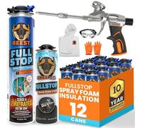 BEEST FullStop Spray Foam Insulation Kit - 240 Board ft/sq.ft. Fire Rated Spray Insulation Foam for Walls & Attics with Thermal & Soundproofing - Includes 12x Cans, 1 Cleaner, Pro X Gun, Safety Gear