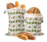 Beeswax Bread Bag for Homemade Bread, Sourdough Bread Bags with Zipper, 2 Pack XL 13"x17" Natural Beeswax Lined Cotton Bread Storage Bags, Freezer Safe, Keep Fresh