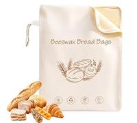 Beeswax Bread Bags for Homemade Bread, 1-Piece Reusable Bread Storage Bags with Zip Closure, 43x32cm Extra Large Cotton Bread Bags to Keep Bread Fresh for Sourdough and Artisan Loaves