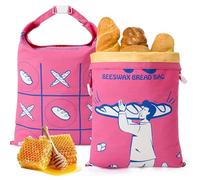 Beeswax Bread Bags Pack of 2 - Reusable Cotton Bags 32 x 43 cm Extra Large - for Keeping Bread & Baked Goods Fresh (Pink + White)