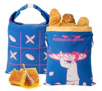 Beeswax Bread Bags Pack of 2 - Reusable Cotton Bags 32 x 43 cm Extra Large - for Keeping Bread & Baked Goods Fresh (Blue + White)