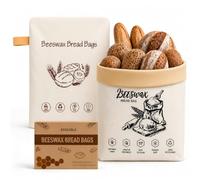 Beeswax Bread Bags, Reusable Bread Bags to Keep Bread Fresh for Homemade Bread, Bread Storage Bag with L-Shaped Zipper & Handle, Cotton Bread Bag for Sourdough, Bakery, Freezer & Fridge, 2 Pack