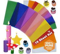 Beeswax Candle Making Kit for Kids - 100% Pure Bees Wax (16 Multicolor Sheets) DIY Candle Rolling Supplies for DIY Art Craft and STEM Projects for Boys and Girls - Includes 6 Safe Wax Cutter Tools