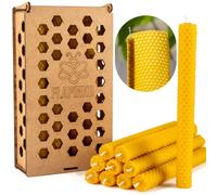 Beeswax Candle Set Taper FLAPINKO Handmade, 10 pcs | 100% Pure,Organic,Natural, Cotton Wick | Honeycomb Texture | Real Bees Wax Candles Gift Set with Wooden Box | Premium,Dinner,Bistro