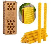Beeswax Candle Set Taper FLAPINKO Handmade, 12 pcs Slighlty Narrow | 100% Pure, Organic,Natural, Cotton Wick|Honeycomb Texture | Real Bees Wax Candles Gift Set with Wooden Box|Premium,Dinner,Bistro