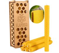 Beeswax Candle Set Taper FLAPINKO Handmade, 6 pcs | 100% Pure,Organic,Natural,Cotton Wick | Honeycomb Texture | Real Bees Wax Candles Gift Set with Wooden Box|Premium, Dinner,Bistro