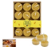 Beeswax Candles 12 PCS - Wax Roll Shape Beeswax Tealights with Cotton Wick - Natural Bees Wax Tea Lights for Home and Garden - Handmade Beeswax Candles