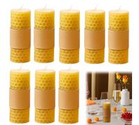 Beeswax Candles, 8PCS Yellow Dinner Candles, Pure Beeswax Candle Gift for Home, Handmade Natural Dinner Candles, Honeycomb Texture, Long Burning, Eco-Friendly