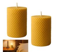 Beeswax Candles, Candle Wax, 2PCS Yellow Candle Sticks, 100% Pure Beeswax Candle Gift for Home, Handmade Natural Dinner Candles, Honeycomb Texture, Long Burning, Eco-Friendly