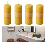 Beeswax Candles, Candle Wax, 4PCS Yellow Candle Sticks, Beeswax Candle Gift for Home, Handmade Natural Dinner Candles, Honeycomb Texture, Long Burning, Eco-Friendly