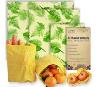 Beeswax Reusable Food Wraps - (3 Packs, 3 Sizes S,M,L) Plastic and Silicone Free, Eco-friendly Wrap, Wax Paper for Food,Bamboo Palm & Monstera